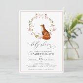 Invitation Baby shower Fille de couleur d'eau Florale Fox Woo (Debout devant)