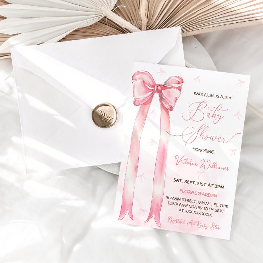 Invitation Baby shower fille de couleur rose Bow