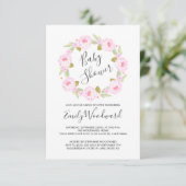 Invitation Baby shower Fille de couronne de fleurs roses (Debout devant)