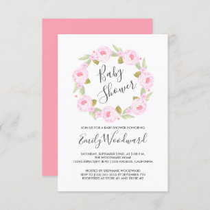 Invitation Baby shower Fille de couronne de fleurs roses