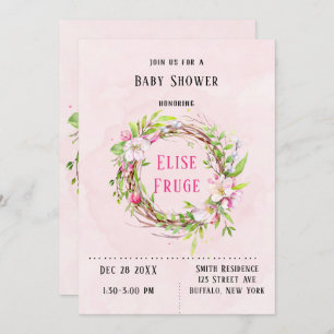 Invitation Baby shower Fille de couronnes d'arbre de fleurs d