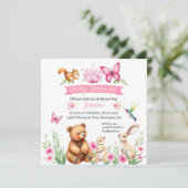 Invitation Baby shower fille de créatures forestières (Debout devant)