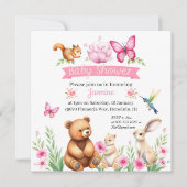 Invitation Baby shower fille de créatures forestières (Devant)