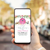 Invitation Baby shower fille de ferme rose