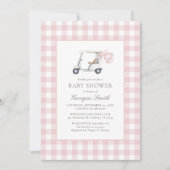 Invitation Baby shower fille de golf rose En vichy (Devant)