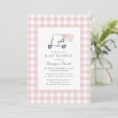 Invitation Baby shower fille de golf rose En vichy (Debout devant)