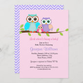 Invitation Baby shower fille de la chouette rose (Devant / Derrière)