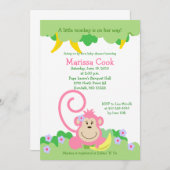 Invitation Baby shower fille de la Jungle de singe rose Silly (Devant / Derrière)
