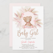 Invitation Baby shower fille de l'ours de Boho (Devant / Derrière)