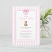 Invitation Baby shower fille de l'ours en peluche (Debout devant)