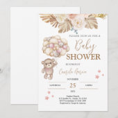 Invitation Baby shower fille de l'ours en peluche (Devant / Derrière)