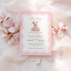 Invitation Baby shower fille de l'ours rose Teddy
