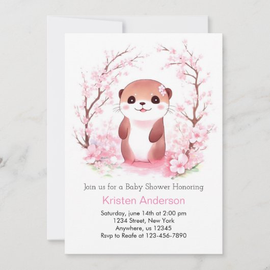 Invitation Baby shower fille de loutre d'aquarelle Whimsical (Devant)