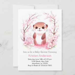 Invitation Baby shower fille de loutre d'aquarelle Whimsical