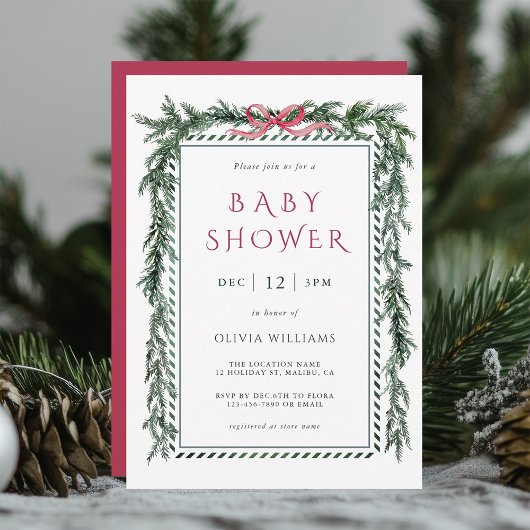 Invitation Baby shower fille de Noël Pine Garland