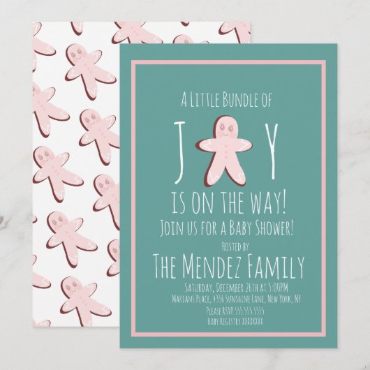 Invitation Baby shower Fille de pain d'épices de Noël (Devant / Derrière)