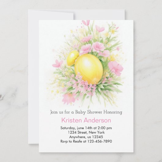 Invitation Baby shower Fille de prairie de fleurs d'agrumes (Devant)