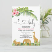 Invitation Baby shower fille de safari en or rose jungle (Debout devant)
