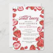 Invitation Baby shower fille de script d'aquarelle fraise (Devant)