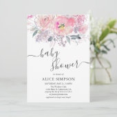 Invitation Baby shower fille de script de fleurs roses (Debout devant)