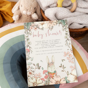 Invitation Baby shower fille de script lapin mignon