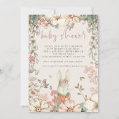 Invitation Baby shower fille de script lapin mignon (Devant)