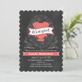 Invitation Baby shower fille de tableau de corail (Debout devant)