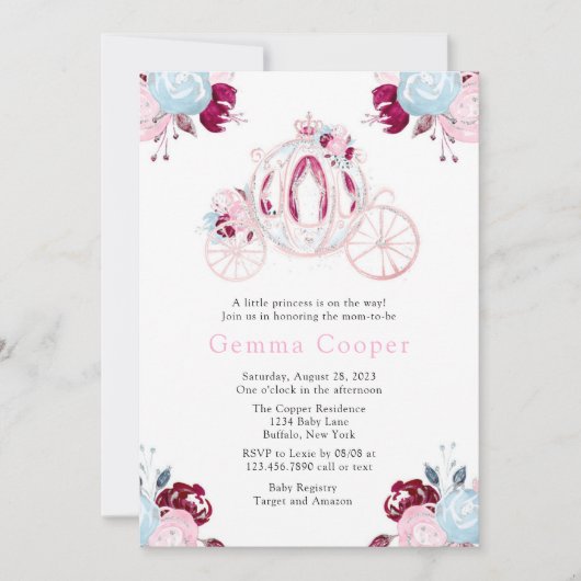 Invitation Baby shower fille de transport rose et argent Part (Devant)