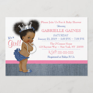 Invitation Baby shower fille Denim personnalisée