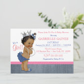 Invitation Baby shower fille Denim personnalisée (Debout devant)