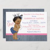 Invitation Baby shower fille Denim personnalisée (Devant / Derrière)