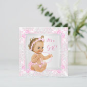 Invitation Baby shower fille dentelle Damask Blonde rose (Debout devant)