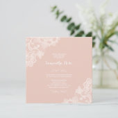 Invitation Baby shower fille Dentelle rose (Debout devant)