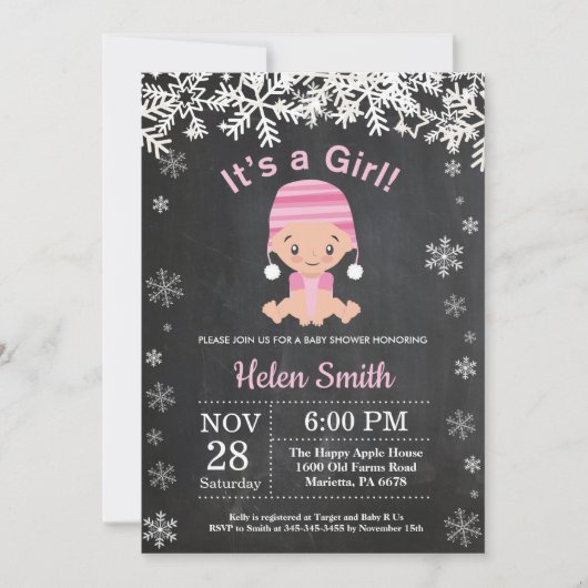 Invitation Baby shower Fille d'hiver (Devant)