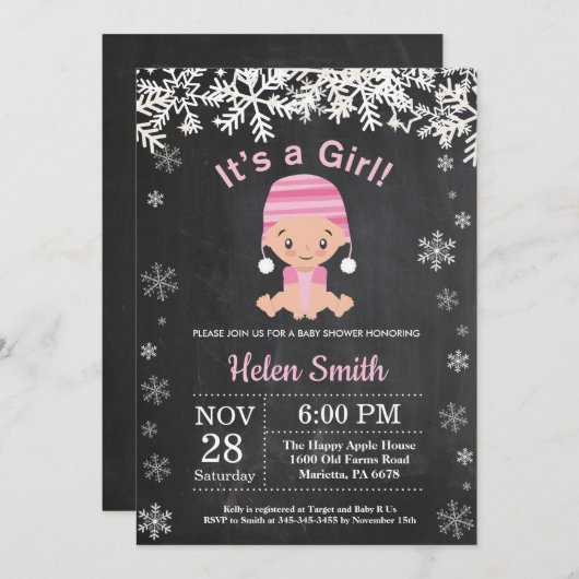 Invitation Baby shower Fille d'hiver (Devant / Derrière)