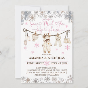 Invitation Baby shower Fille d'hiver de neige beaucoup amusan