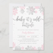 Invitation Baby shower Fille D'Hiver Rose Et Argent (Devant)