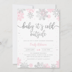 Invitation Baby shower Fille D'Hiver Rose Et Argent