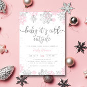 Invitation Baby shower Fille D'Hiver Rose Et Argent