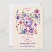 Invitation Baby shower fille Dino Fleur Rose (Devant)