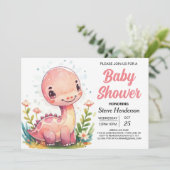 Invitation Baby shower fille Dinosaure Magique Chic (Debout devant)