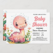 Invitation Baby shower fille Dinosaure Magique Chic (Devant / Derrière)