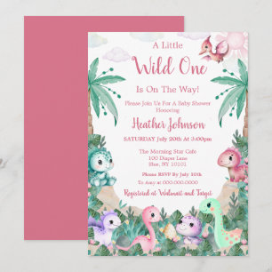 Invitation Baby Shower Fille Dinosaure Mignon Aquarelle