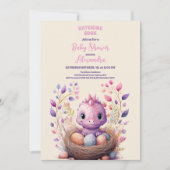 Invitation Baby shower fille dinosaure rose (Devant)