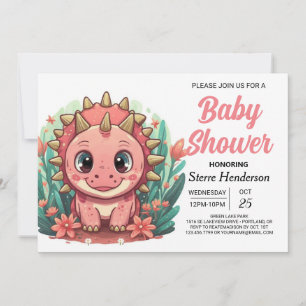 Invitation Baby shower fille dinosaure rose fille