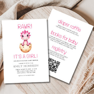 Invitation Baby Shower Fille Dinosaure Rose Tout e