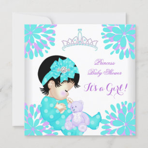Invitation Baby Shower Fille Douce Bébé Sarcelle Ours Violet