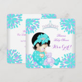 Invitation Baby Shower Fille Douce Bébé Sarcelle Ours Violet (Devant / Derrière)
