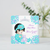 Invitation Baby Shower Fille Douce Bébé Sarcelle Ours Violet (Debout devant)