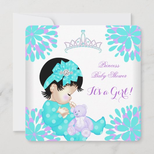 Invitation Baby Shower Fille Douce Bébé Sarcelle Ours Violet (Devant)